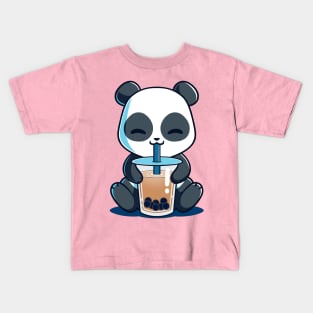Cute Funny Panda Drinking Cold Drink Kids T-Shirt